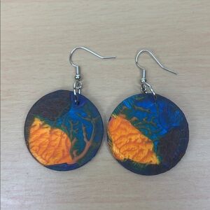Colorful Blue and Orange Round Drop Earrings